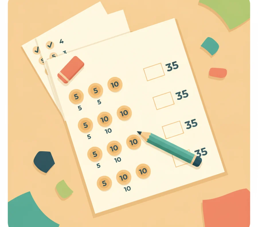 Six pages of counting money worksheets with different coin denominations in circles.