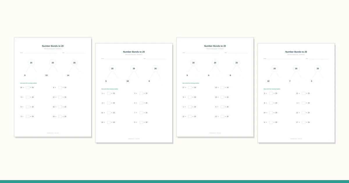 A number bonds worksheet with part-part-whole circle diagrams and a pencil