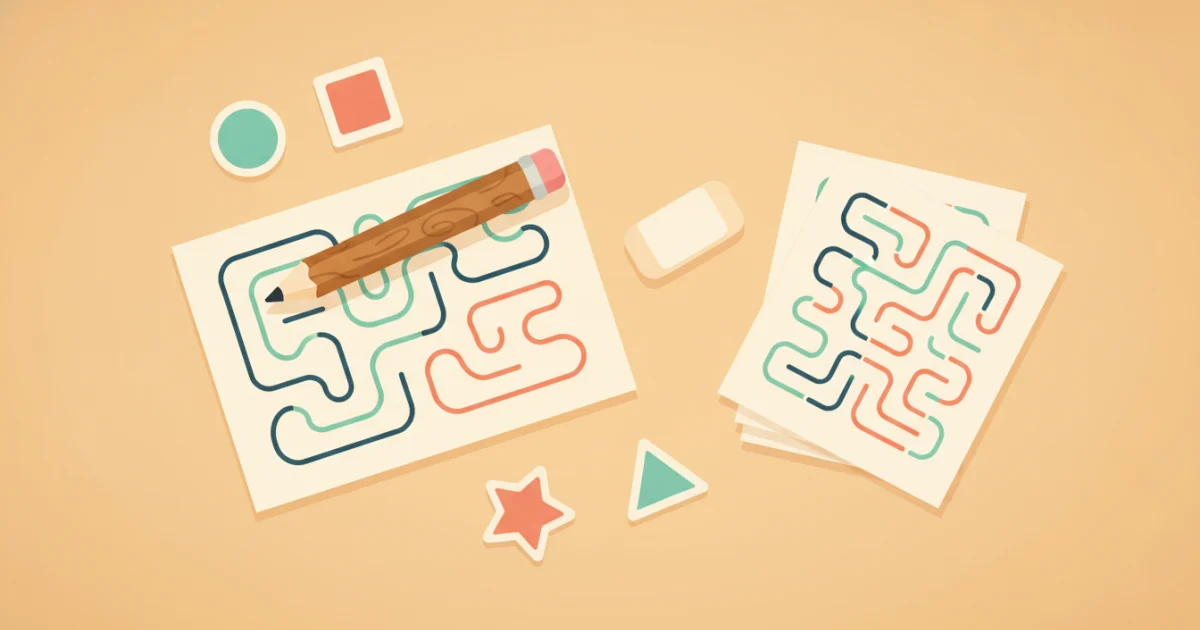 Four pages showing simple mazes for toddlers, including a cover page and three individual mazes with start points.