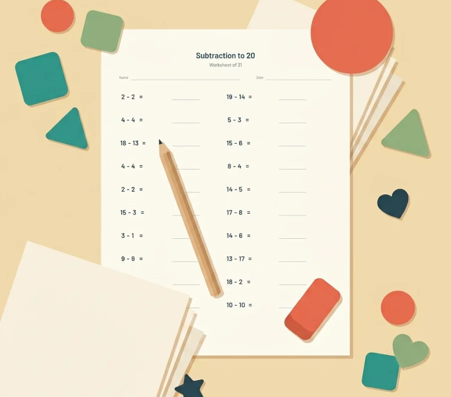 15 Free Subtraction Worksheets to 20 — free printable PDFs