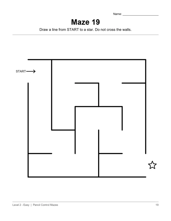 Simple maze with thick lines, a start arrow, and a star at the finish line.