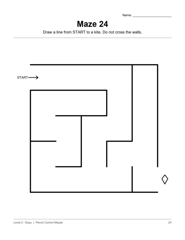 A simple maze with thick black lines, a start arrow, and a diamond shape at the end.