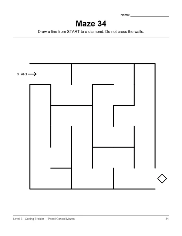 A simple maze with thick black lines, a start arrow, and a diamond finish.