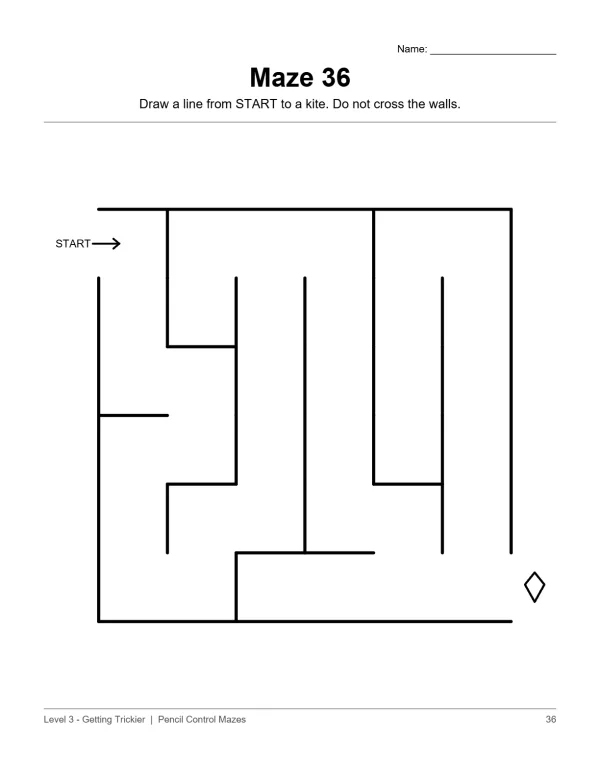 A maze with thick black lines, a start arrow and a diamond shape at the end.