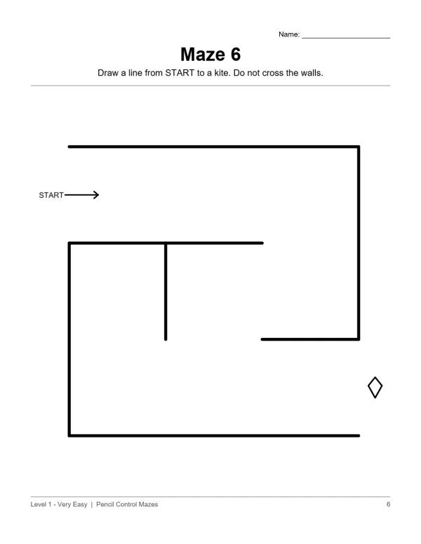A simple maze with thick black lines, a START arrow, and a kite at the end.
