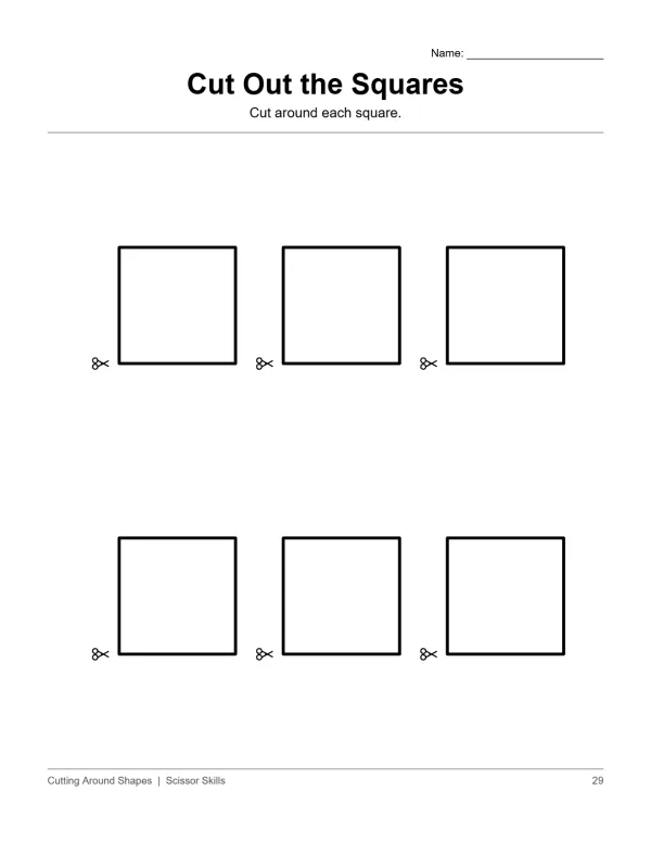 Six large squares arranged in two rows with scissors icons on the left and right edges of each square.