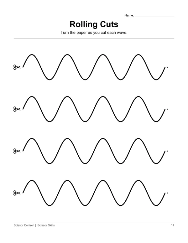 Four rows of wavy black lines with scissors icons at the start of each line.