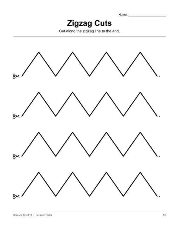 Four rows of thick black zigzag lines with scissors icon on the left and a dot on the right.