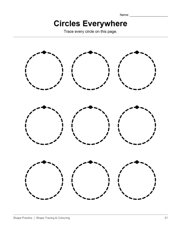 Nine dashed circles with a small black dot above each one, arranged in three rows.