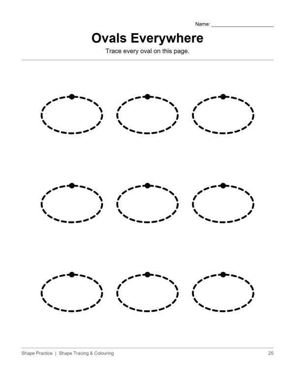 Dashed oval outlines with a dot at the top of each, arranged in three rows.