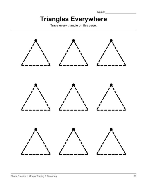 Nine dashed triangles with a black dot above each one, arranged in three rows.