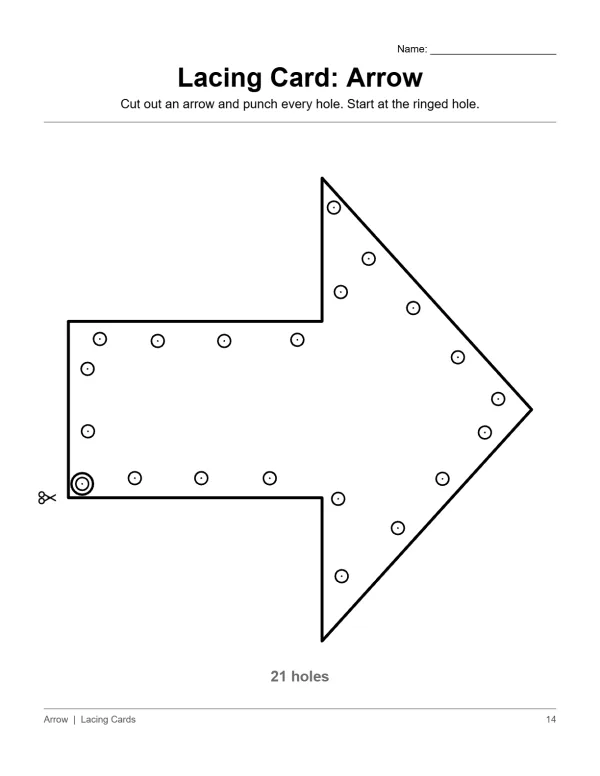 Outline of an arrow shape with multiple punch holes along its perimeter, ready for lacing.