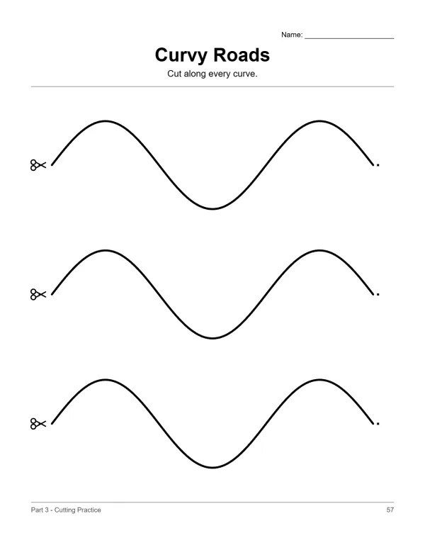 Three wavy black lines with scissors icons at the start and dots at the end.