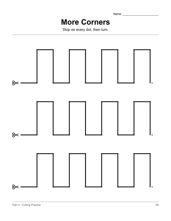 Worksheet with three rows of thick black square wave lines and scissors icon at the start of each line.