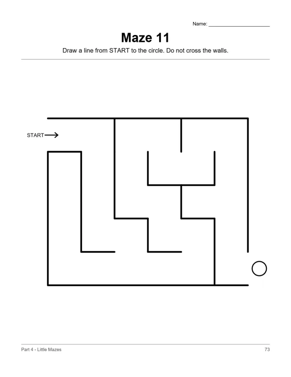 A simple maze with thick black lines, a start arrow, and a finish circle.