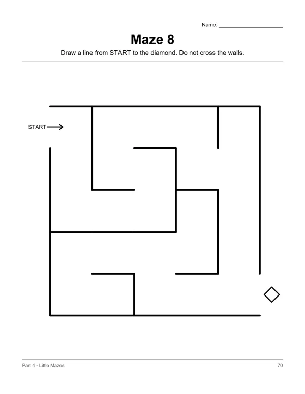 A simple maze for kids with a start arrow and a diamond shape at the end.