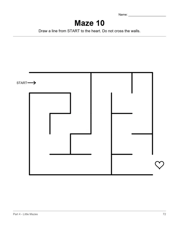 Black and white maze with a heart at the end, labeled start and instructions.