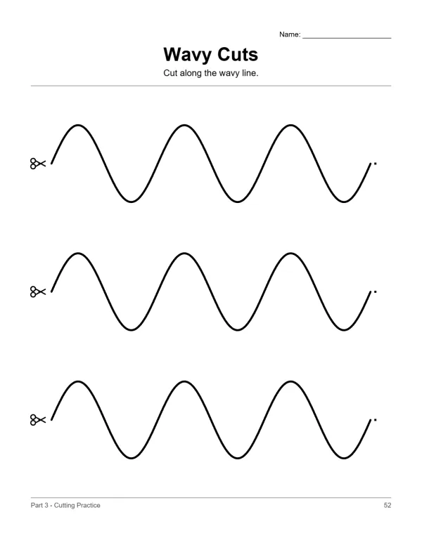 Three sets of wavy black lines with scissors icons on a white background.