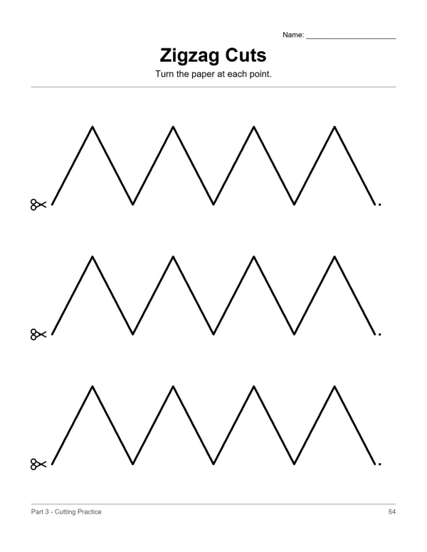 Three rows of black zigzag lines with scissors icons on the left side of each row.