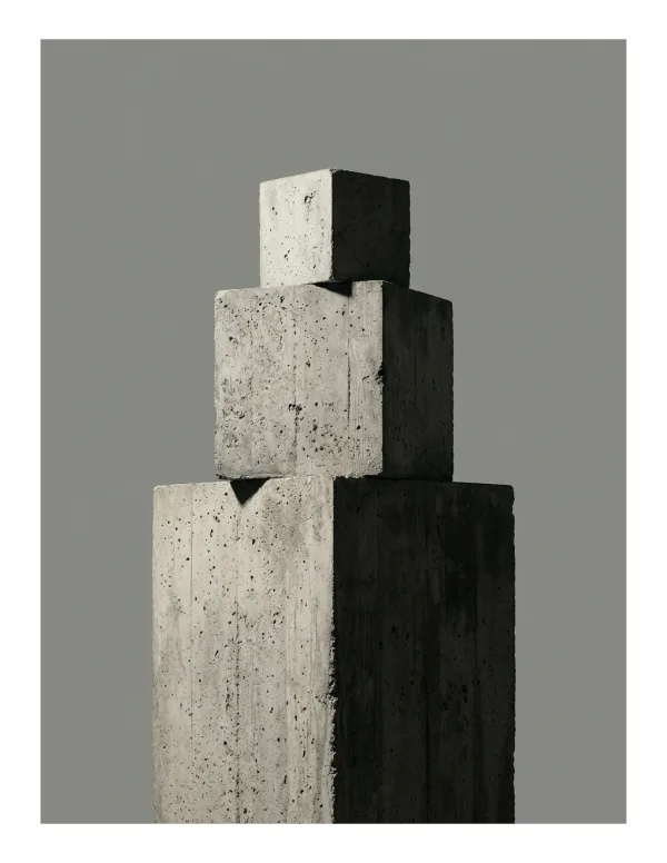Three concrete blocks stacked in ascending size against a plain gray background.
