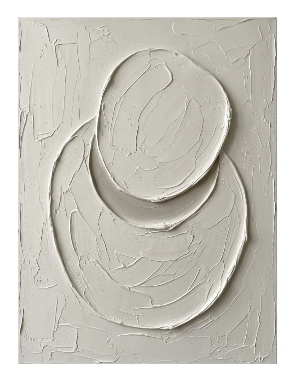 Two overlapping rounded forms with thick textured plaster strokes creating a subtle relief effect.