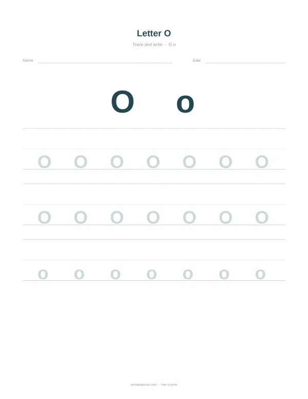 A worksheet with lines for tracing the uppercase and lowercase letter O.