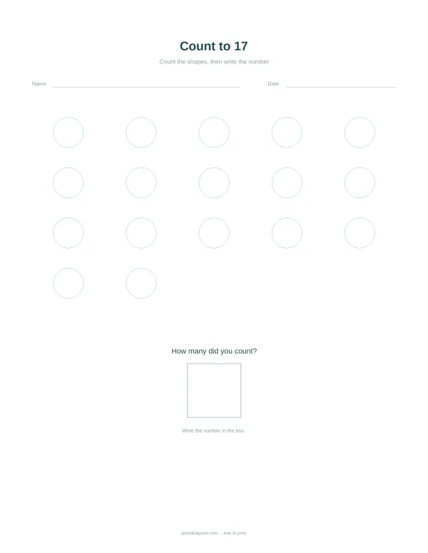A worksheet with rows of circles to count and a box to write the total number.