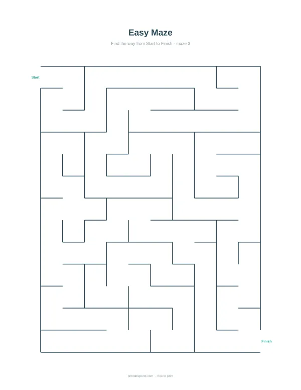 A simple maze with thin dark lines showing a path from start to finish.
