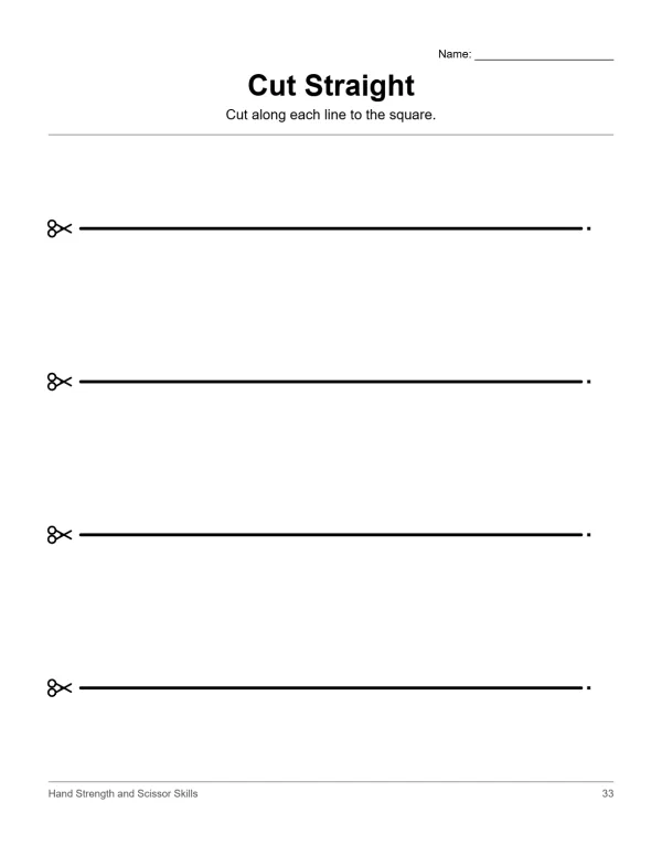 Worksheet with four horizontal straight black lines with scissors icons on the left and dots on the right.