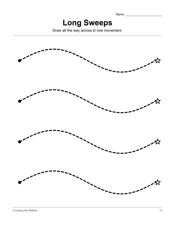 Four dashed lines with a black dot at the start and a star at the end, each on a separate row.