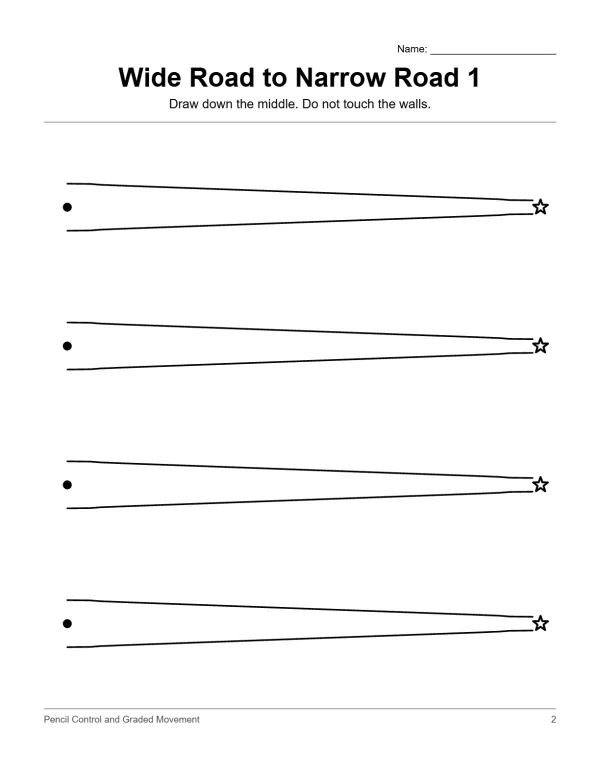 Worksheet with four wide roads narrowing to a point, with stars at the end of each road.