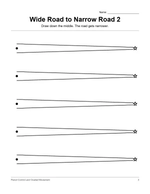 Worksheet with five horizontal lines showing a road that gradually narrows from left to right.