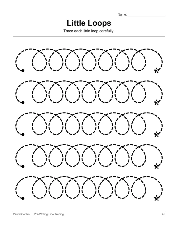 Dotted lines forming rows of loops for tracing, with a small star at the end of each row.