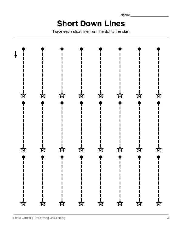 Dotted lines with a star at the bottom to trace from a dot at the top.