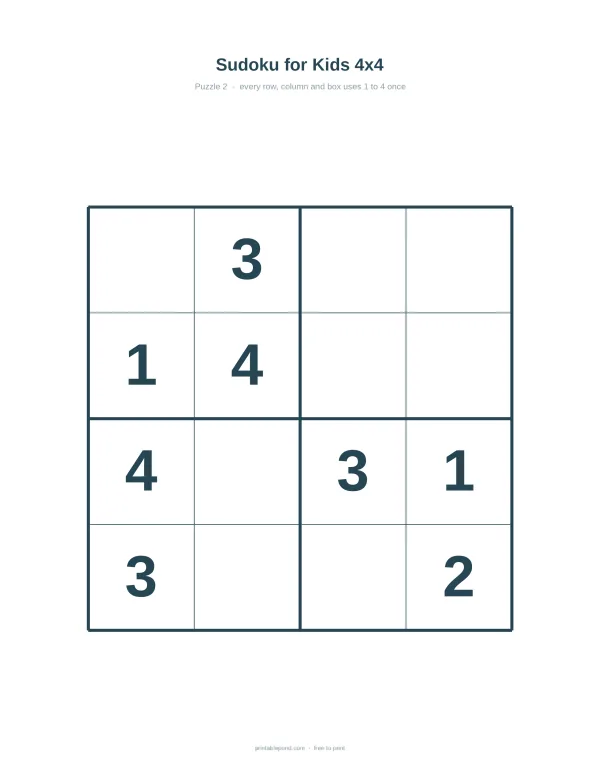 A 4x4 Sudoku grid with some numbers filled in, ready to be solved by a child.