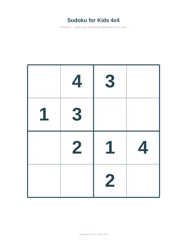 A 4x4 grid with numbers 1, 2, 3, and 4, partially filled in for a sudoku puzzle.