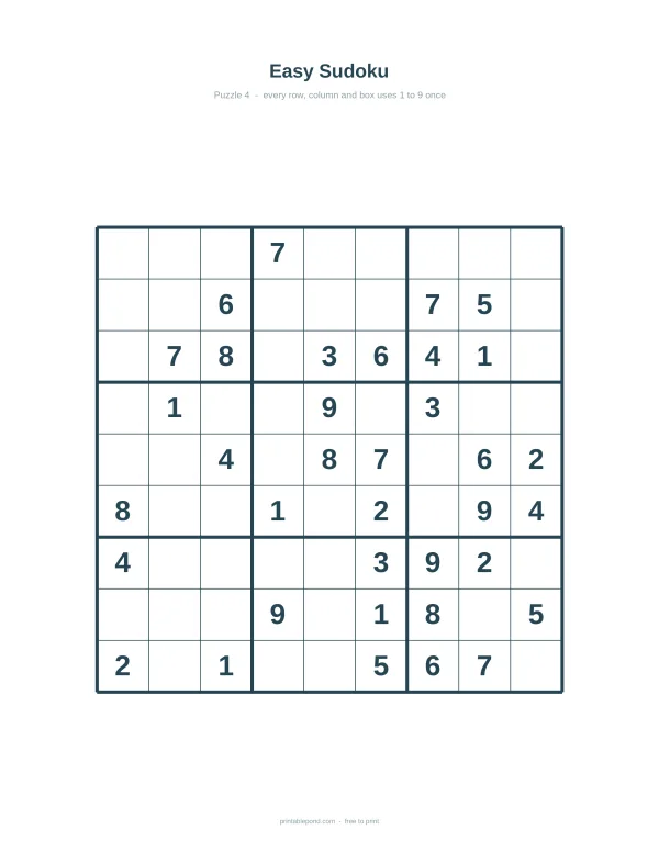 A blank 9x9 grid with some numbers filled in for an easy Sudoku puzzle worksheet.