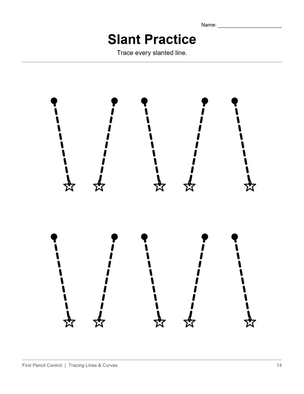 Dashed slant lines connect dots to stars, with two rows of five lines each.